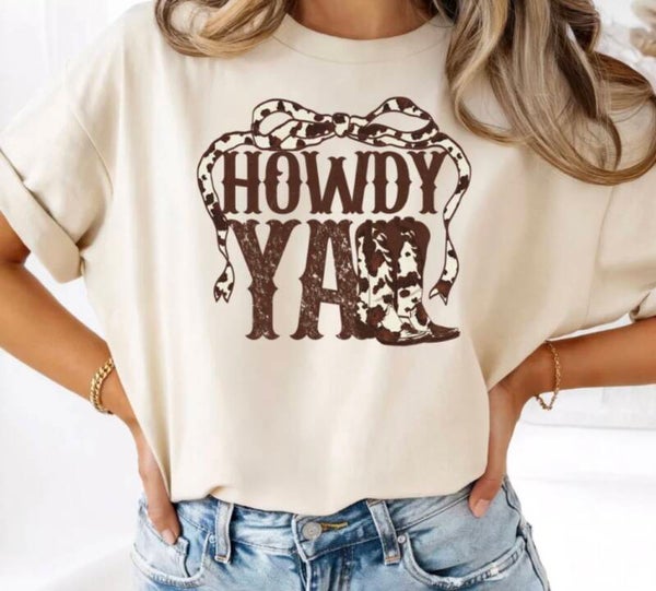 Howdy Yall In Brown With Bow, Boots