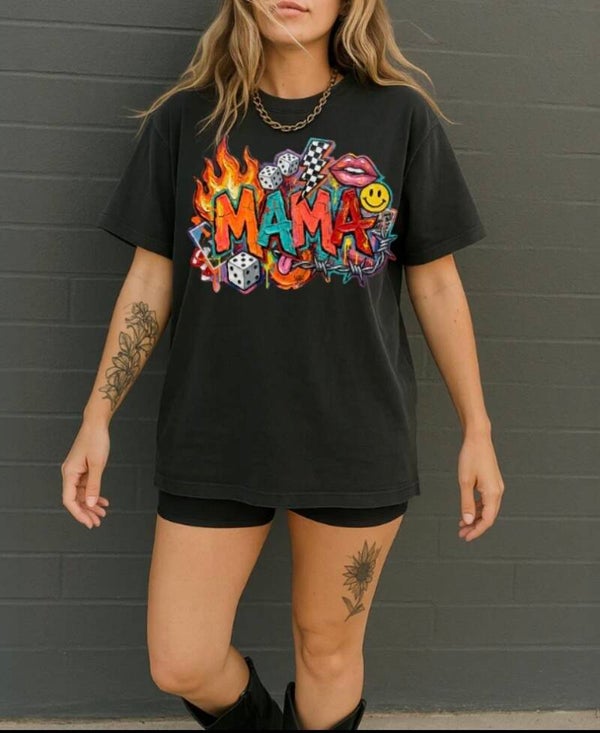 Mama With Flames Graphic T-Shirt