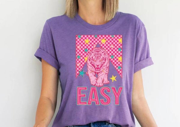 Easy Tiger In Pink With Stars Graphic T-Shirt