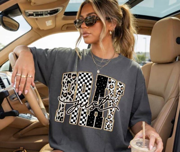 Just Pray Cheetah Print Graphic T-Shirt