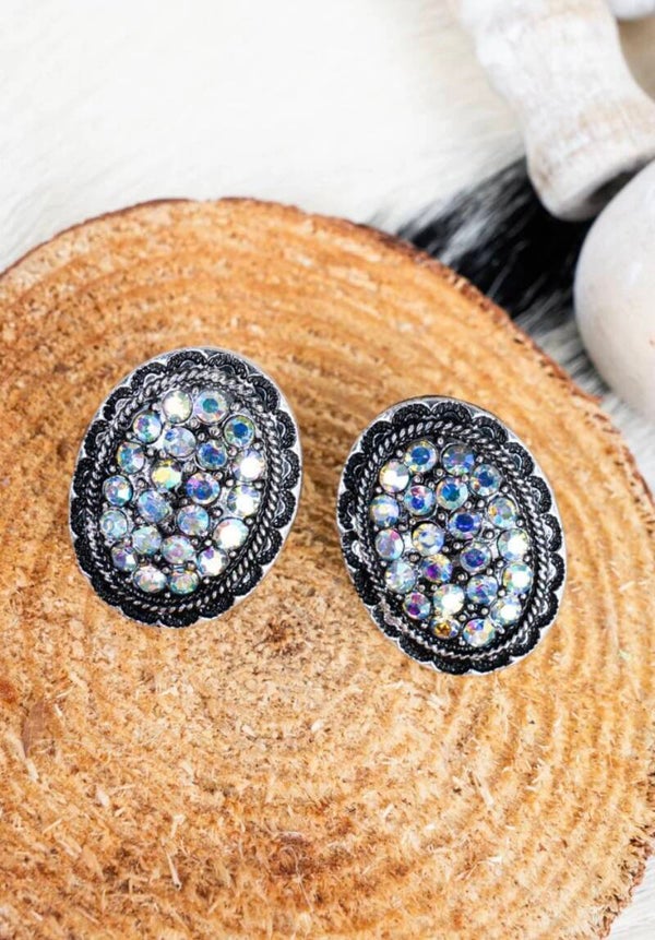 Oval Shaped Western Rhinestone Stud Earrings