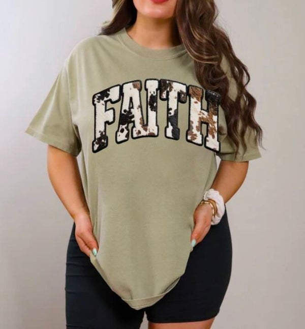 Faith In Cow Print Graphic T-Shirt
