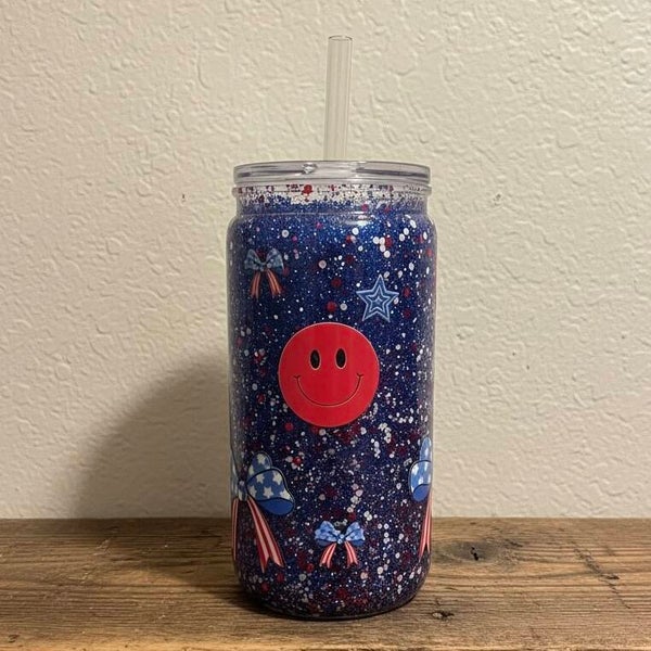 4th of July Smiley Face Snowglobe Tumbler