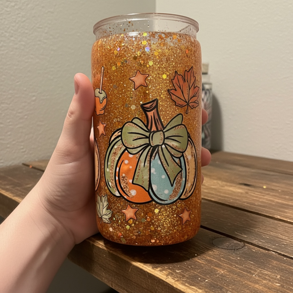 Fall Pumpkin 16oz Acrylic Glitter Snow Globe Tumbler