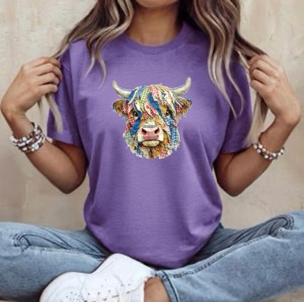 Highland Cow Quilt Design Graphic T-Shirt