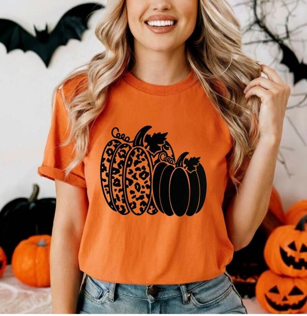 Cheetah Print Pumkin Graphic T-Shirt