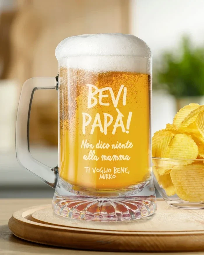 Boccale da Birra Personalizzato “Bevi Papà, Non dico Niente alla Mamma!” – Idea Regalo Festa del Papà