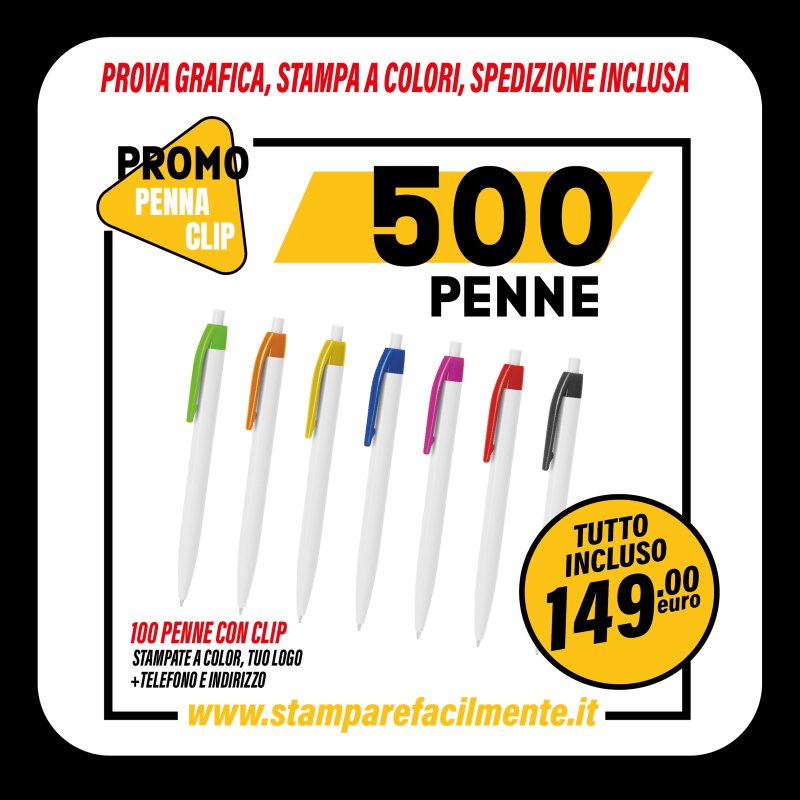 Promo 500 penne con clip personalizzate