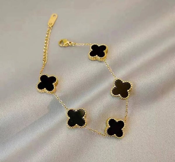 Klaver armband zwart/wit