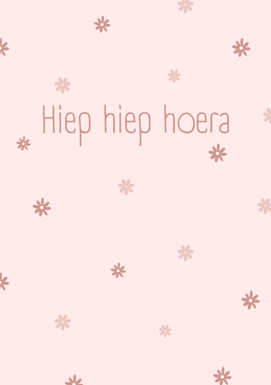Mini kaart - Hiep hiep hoera - roze bloemetjes