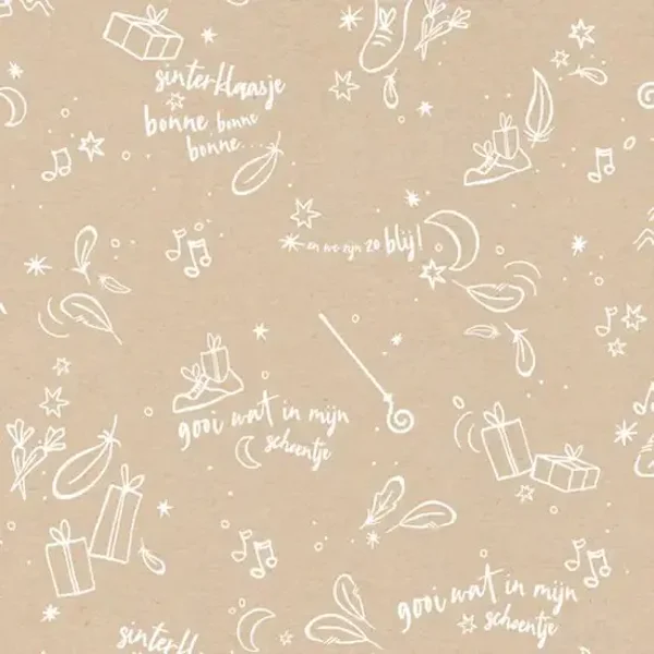 Cadeaupapier - Sint kraft met witte opdruk