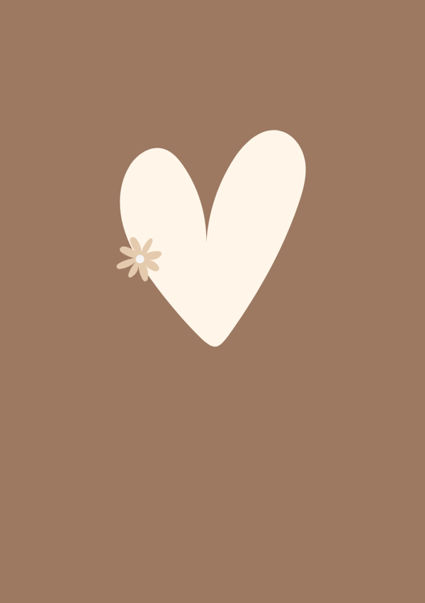 Mini kaart - Blanco - Bruin- Hart met bloem