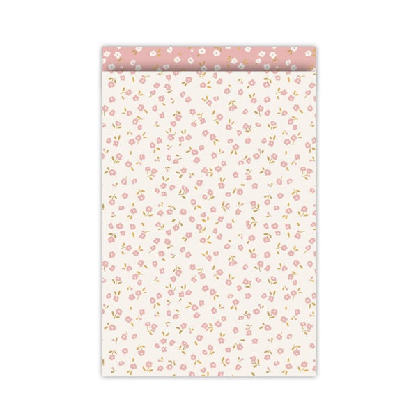 Cadeauzakje L - Wit met kleine roze bloemetjes