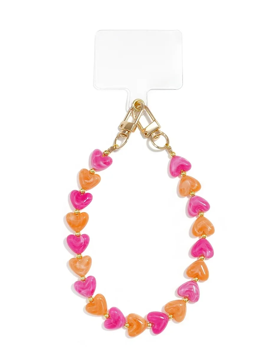 Telefoonkoord - Hartjes roze, oranje