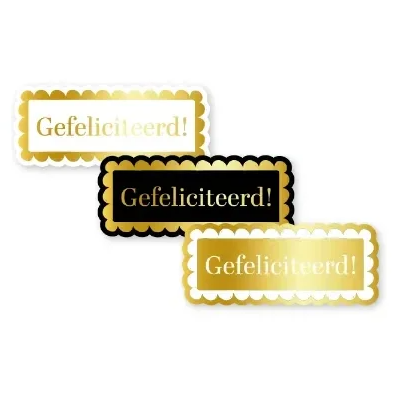 Stickers - Gefeliciteerd rechthoek met kartelrand - 6 stuks
