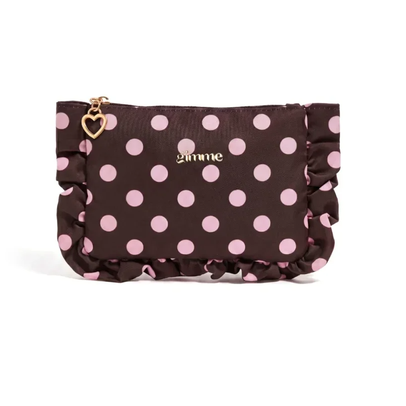 Make-up tas - Bruin met roze stippen