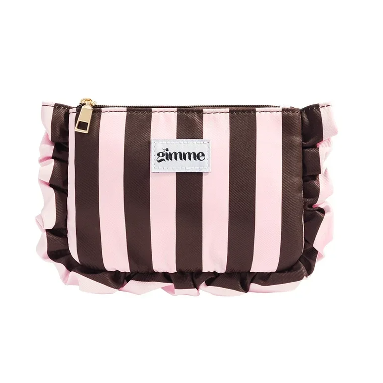 Make-up tas - Lichtroze met bruine streep