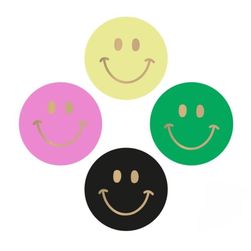 Stickers - Smileys - Groen, roze, geel en zwart - 4 stuks