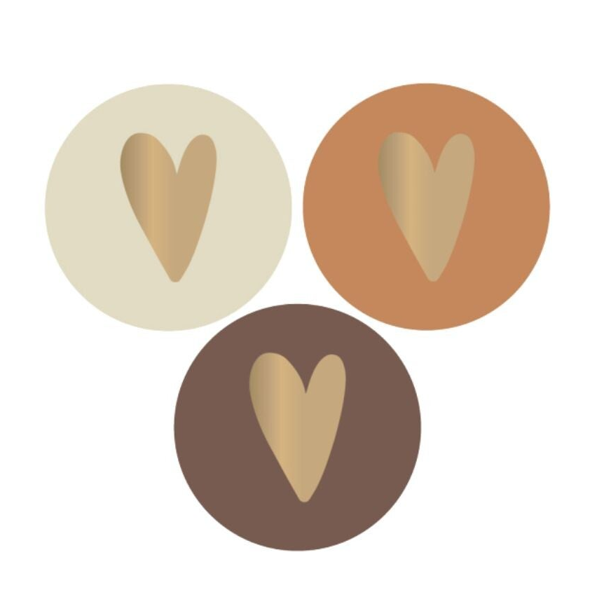 Stickers - Hartjes - Beige, roest, bruin - 6 stuks