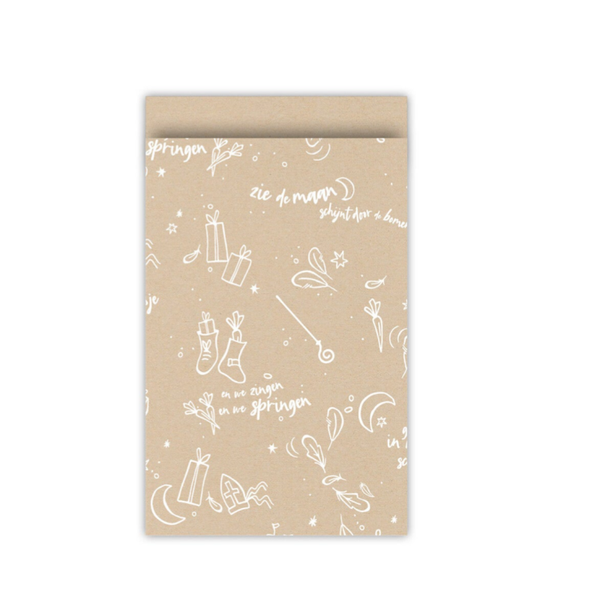 Cadeauzakje M - Sint print kraft met wit