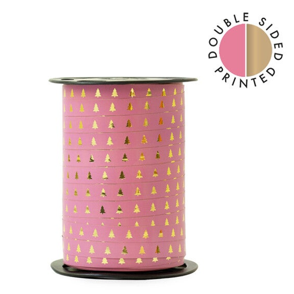 Lint - Kerst - Roze met gouden kerstbomen