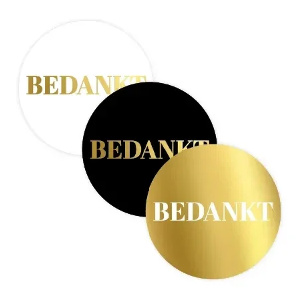 Stickers - Bedankt - Goud, zwart en wit - 6 stuks