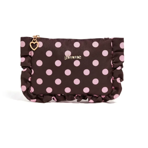Make-up tas - Bruin met roze stippen