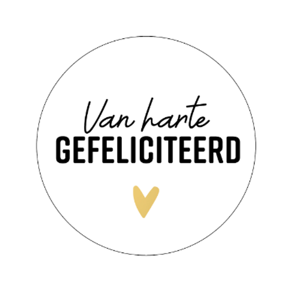 Stickers - Van harte gefeliciteerd - Wit met zwarte letters - 5 stuks