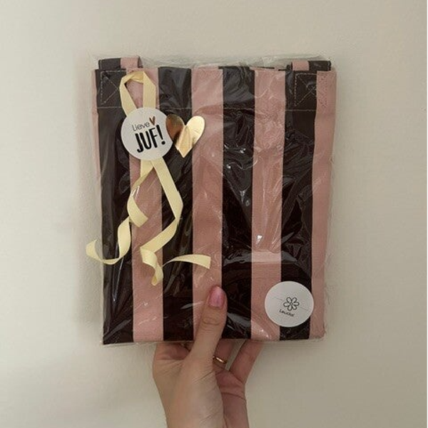 Tas - Roze met bruine strepen