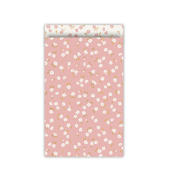 Cadeauzakje M - Roze met kleine witte bloemetjes