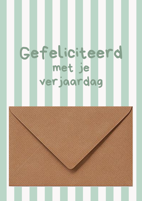 Kaart met envelopje - Gefeliciteerd met je verjaardag - Groen met witte strepen