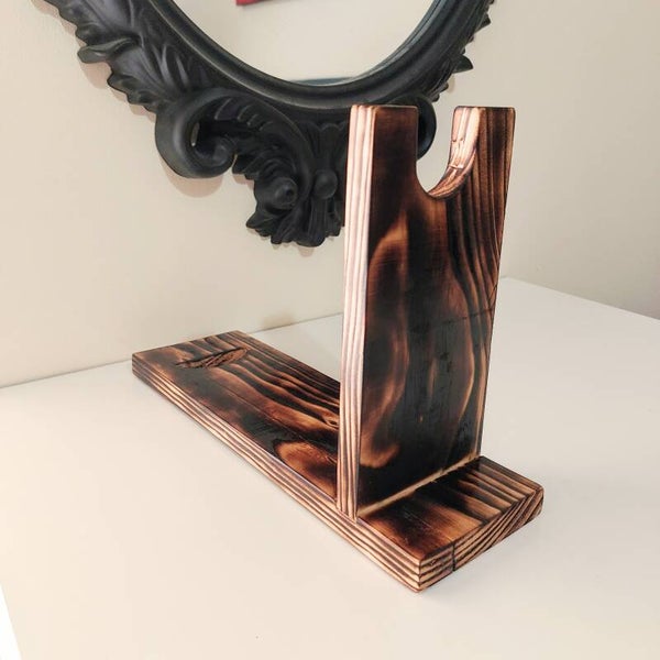 Wine bottle stand, holder, display, rack | Hand crafted, scorched, flame kissed, one of a kind, eco friendly, reclaimed materials