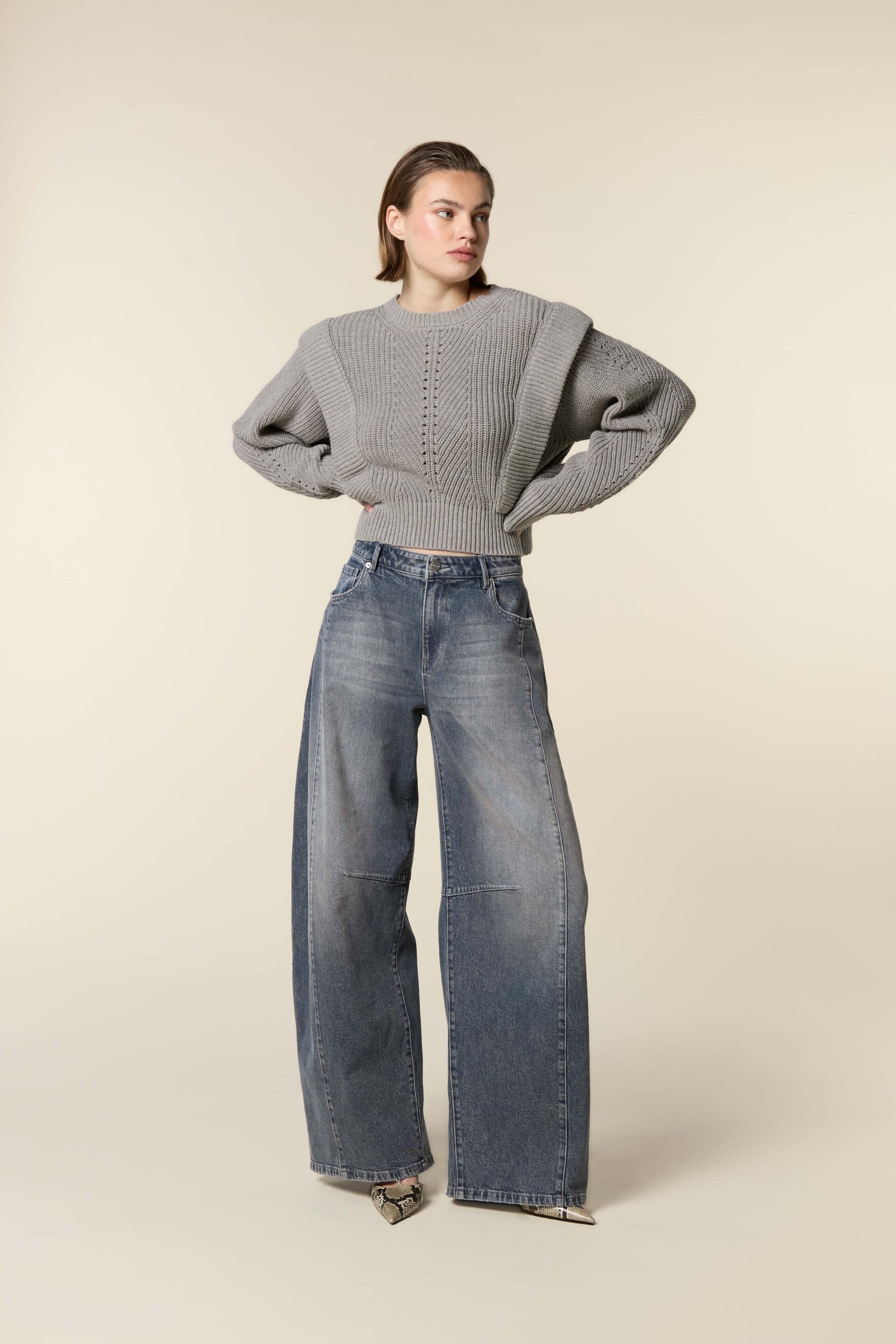BOWIE BARREL JEANS CUTSEAMS GREYISH BLUE