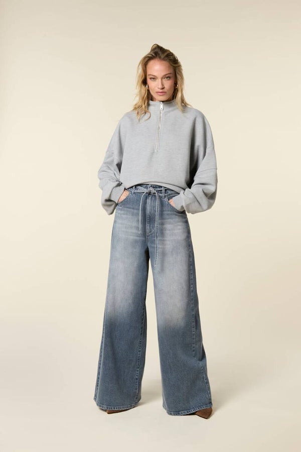 EXTRA WIDE LEG JEANS WITH CORDS GREYISH BLUE