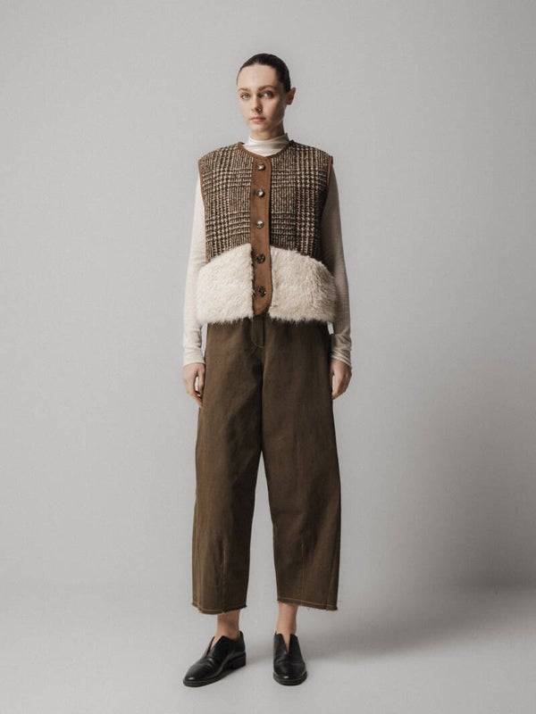 SHEERING WOOL CHECK VEST