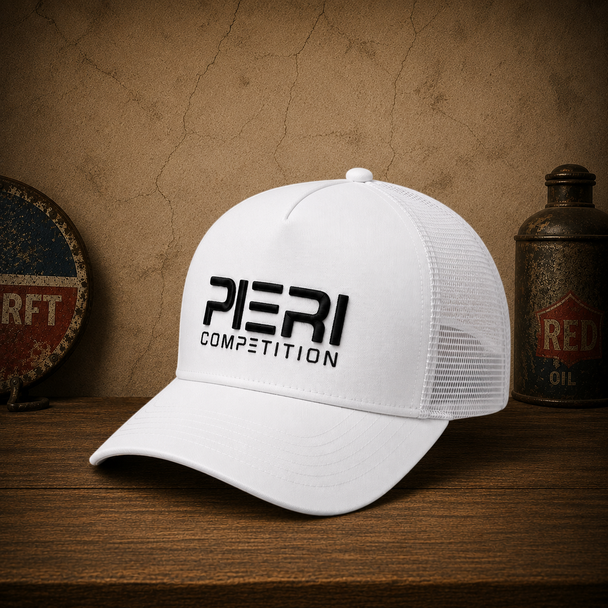 Casquette TRUCKER Blanche | PIERI COMPETITION | Broderie 3D