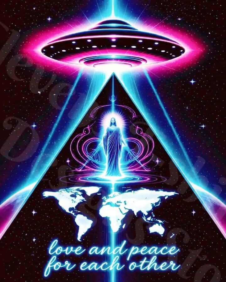 God Loves World Peace UFO and Pyramid