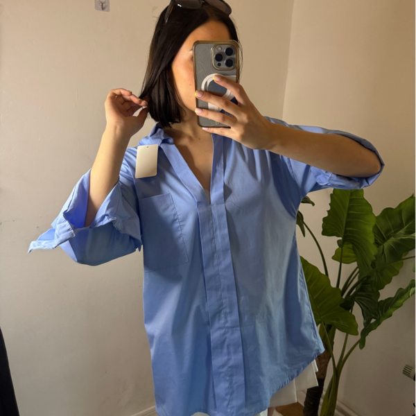 Chemise bleu ciel coton