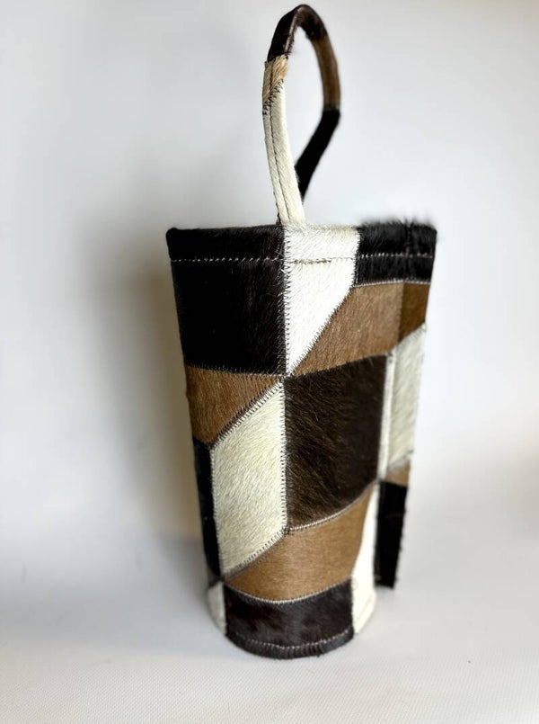 Patchwork Koeienhuid Wijnkoeler met Koelelement – Luxe en Uniek Design