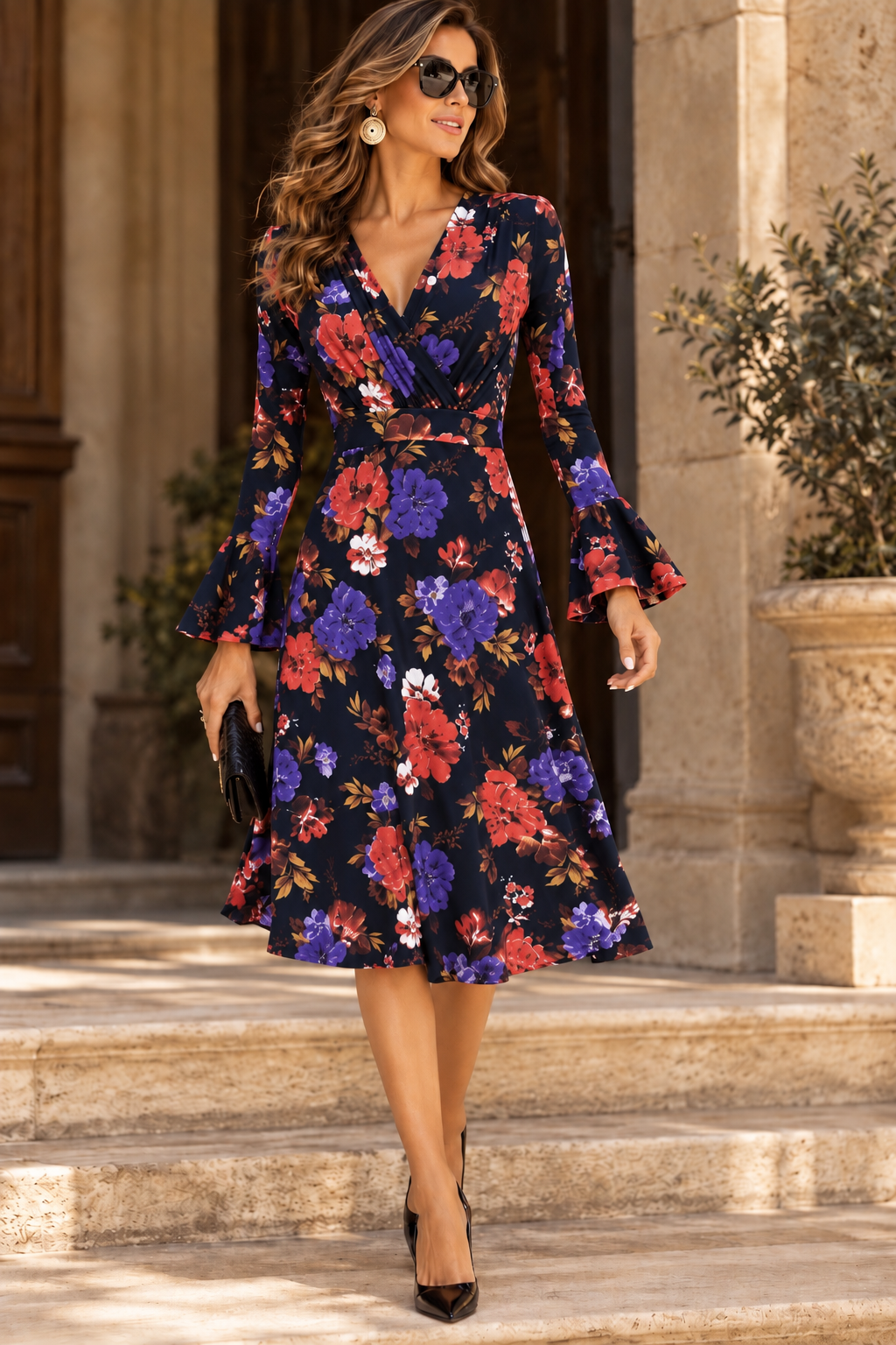 Floral bell sleeve Dress