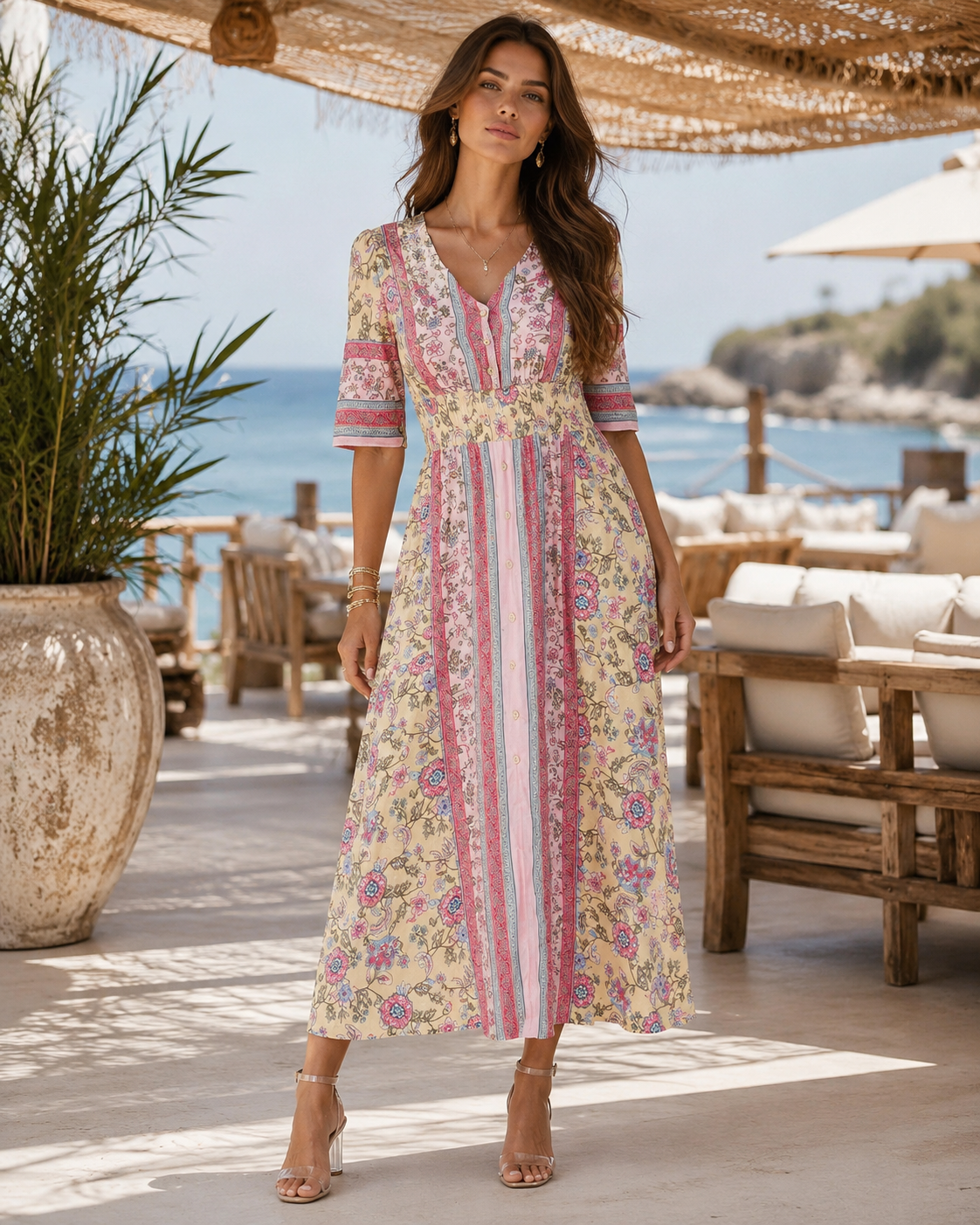 Pastel 3/4 sleeve dress