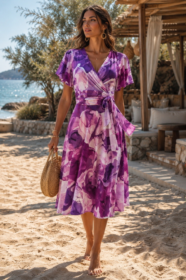 Violet Pattern Slinky Dress