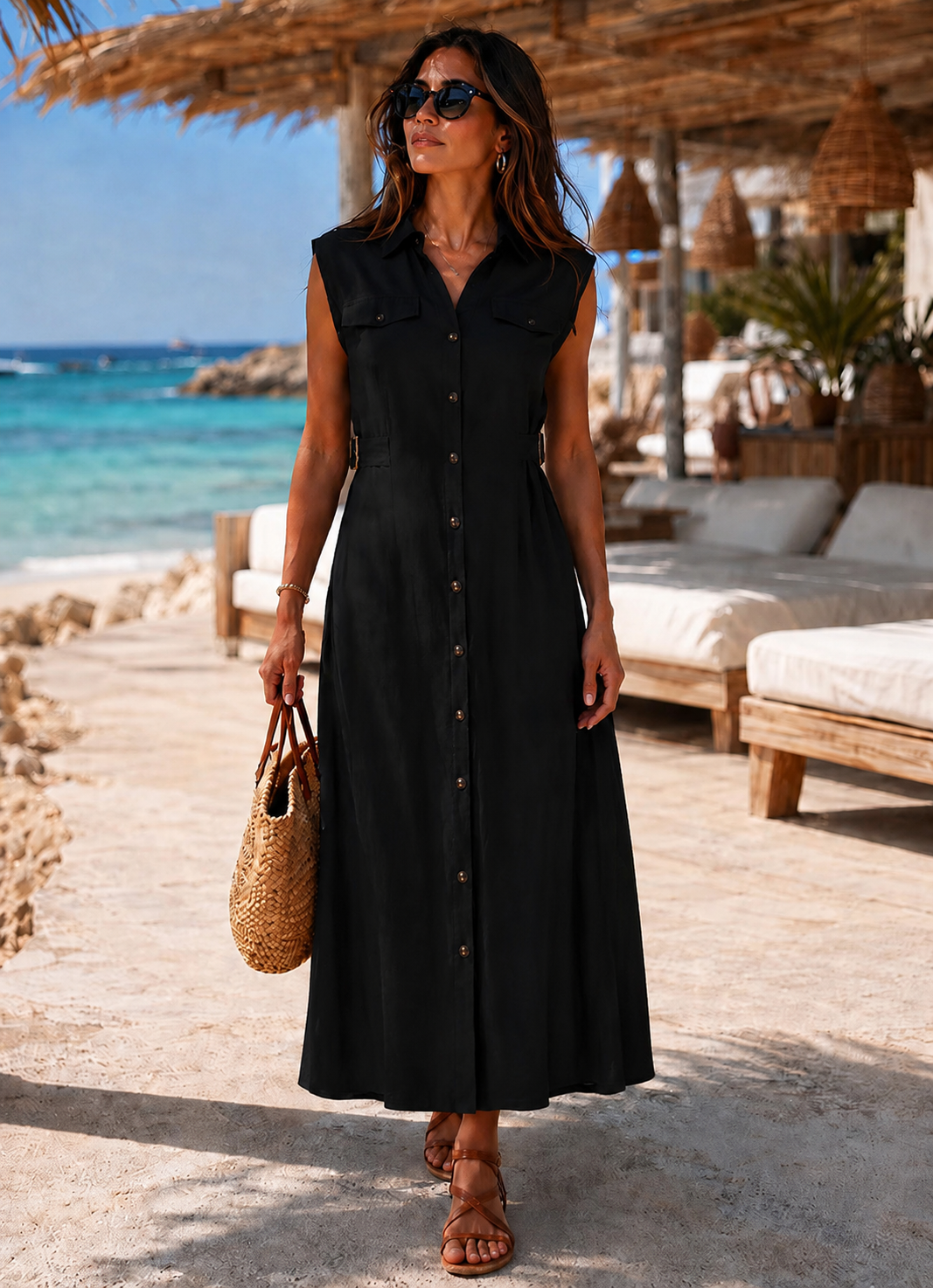 Black V Neck Shirt Dress