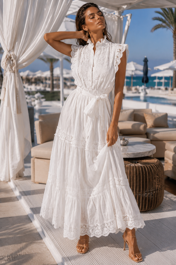 Lace Detail Belted Maxi dress