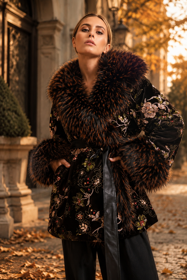 Embroidered Fur Coat