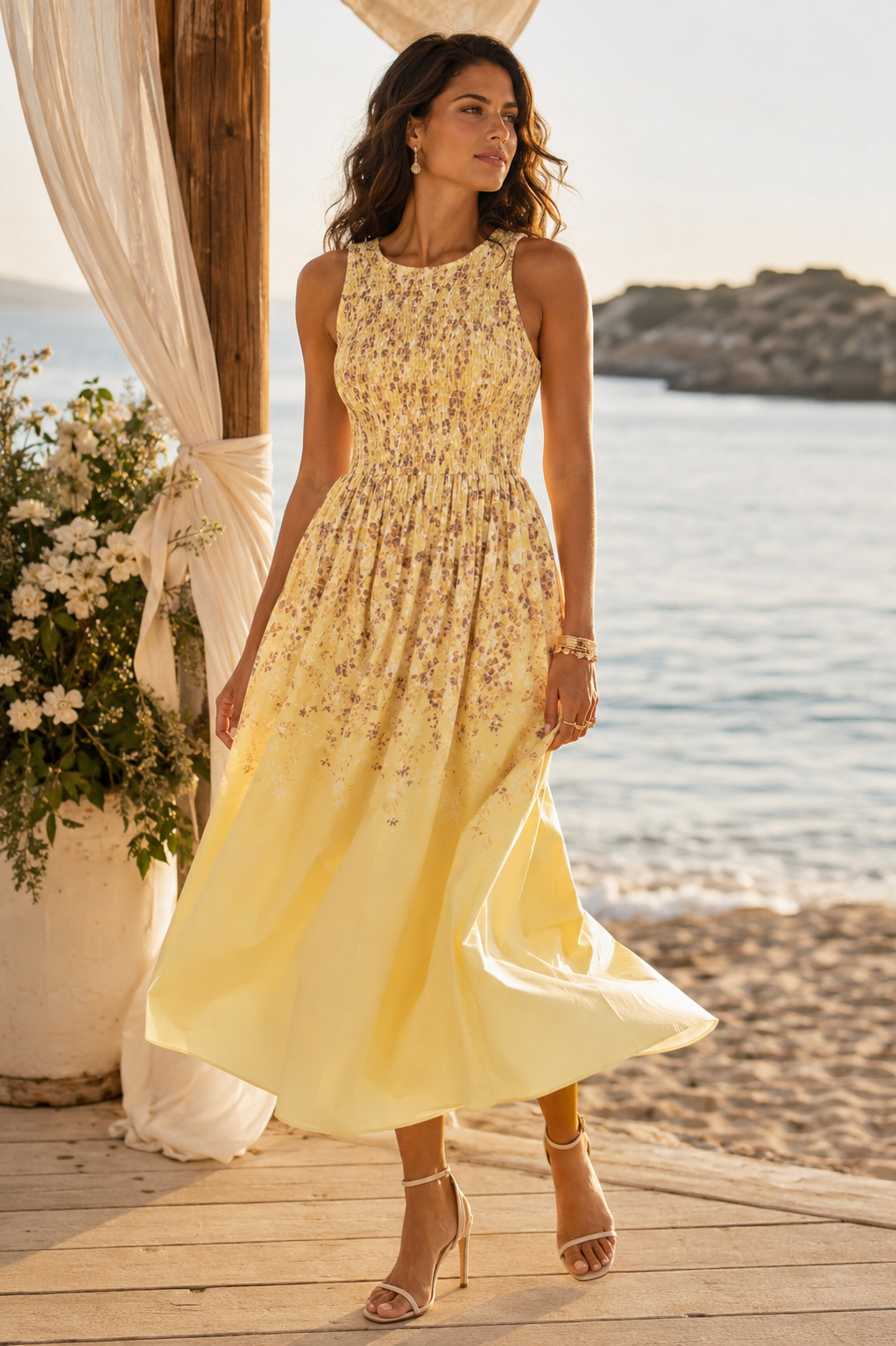 Yellow Ditsy Floral Dress