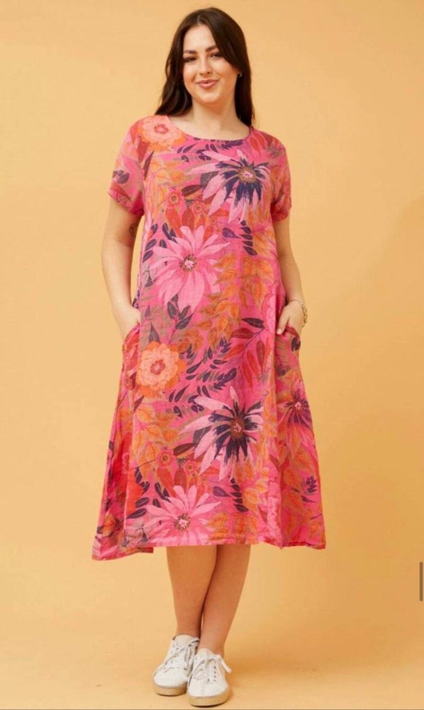 Pink Pattern Linen Dress