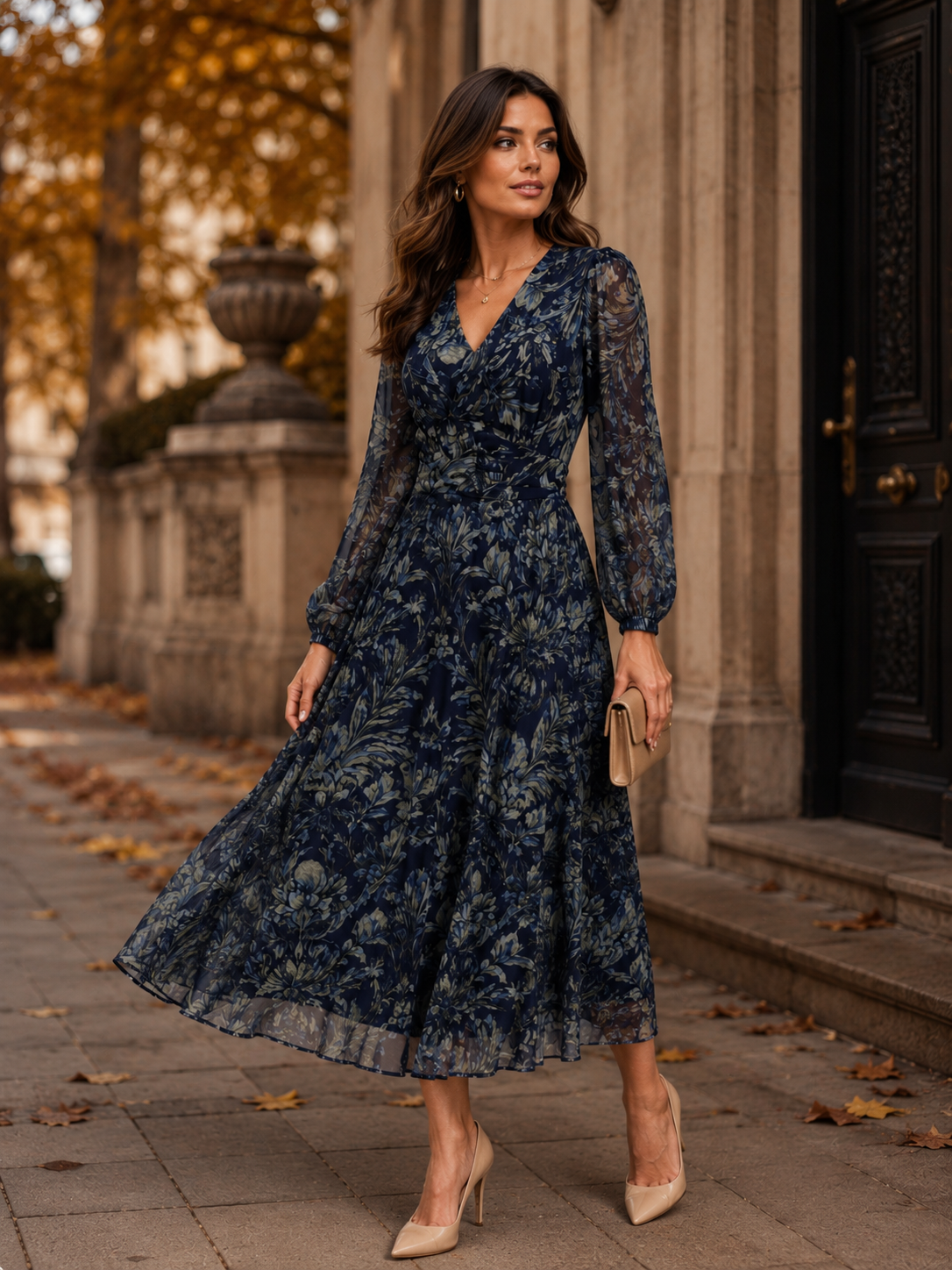 Navy Chiffon Dress