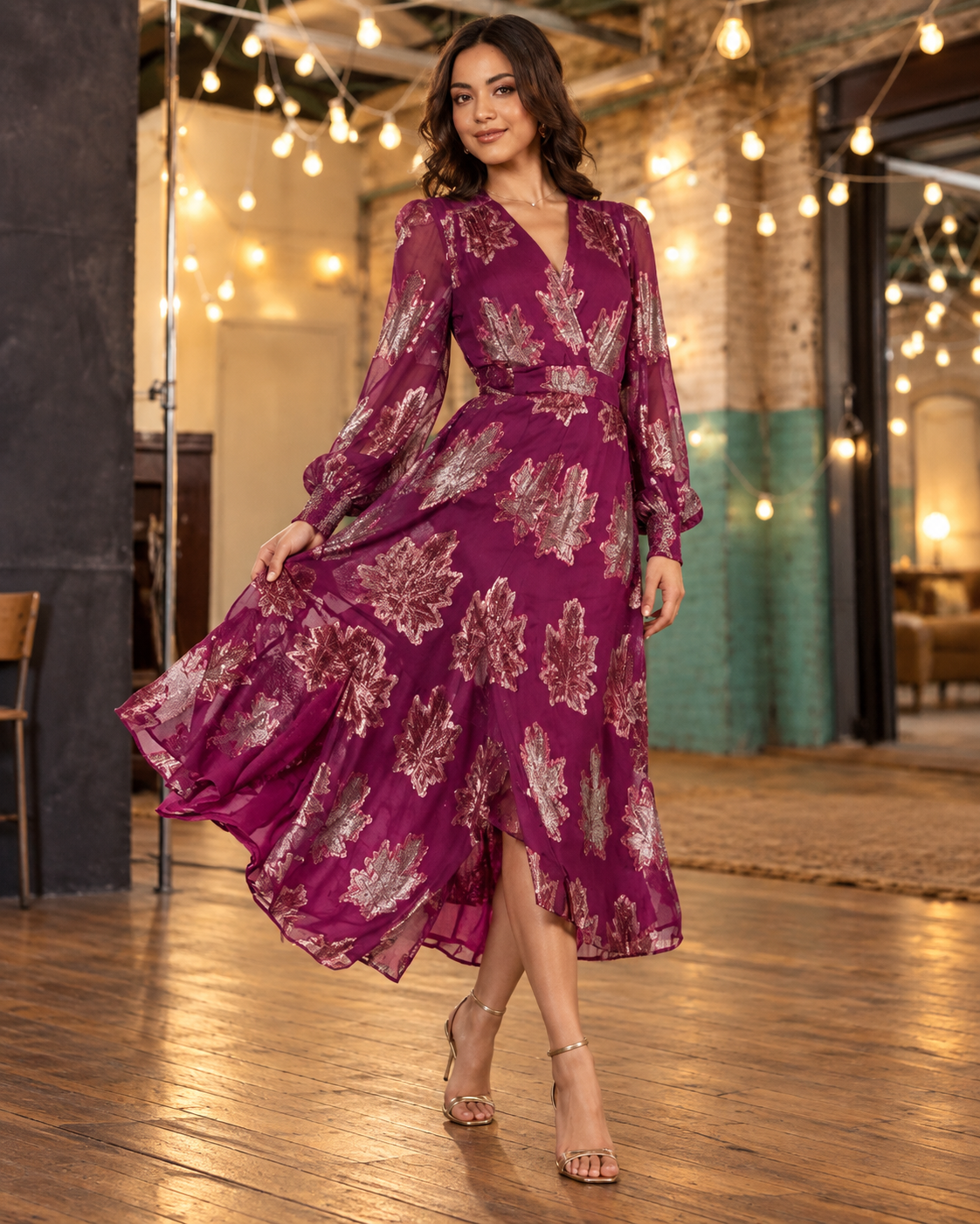 Magenta Wrap Designer Dress