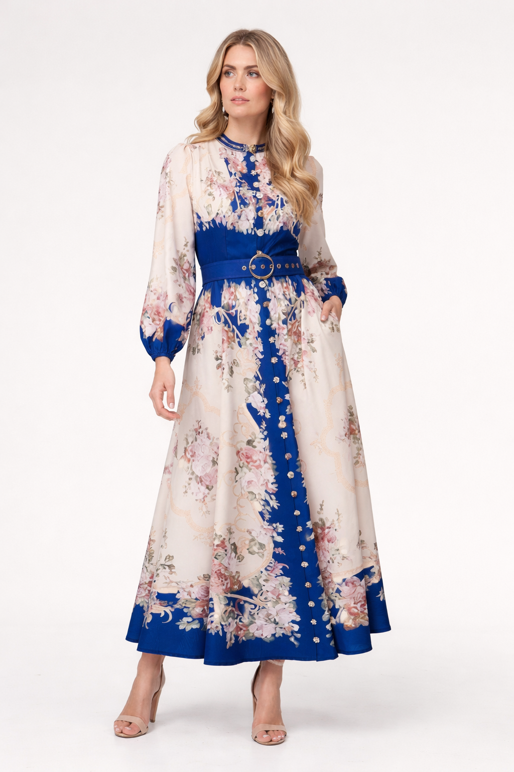 Nayeli Navy Floral Midi Dress